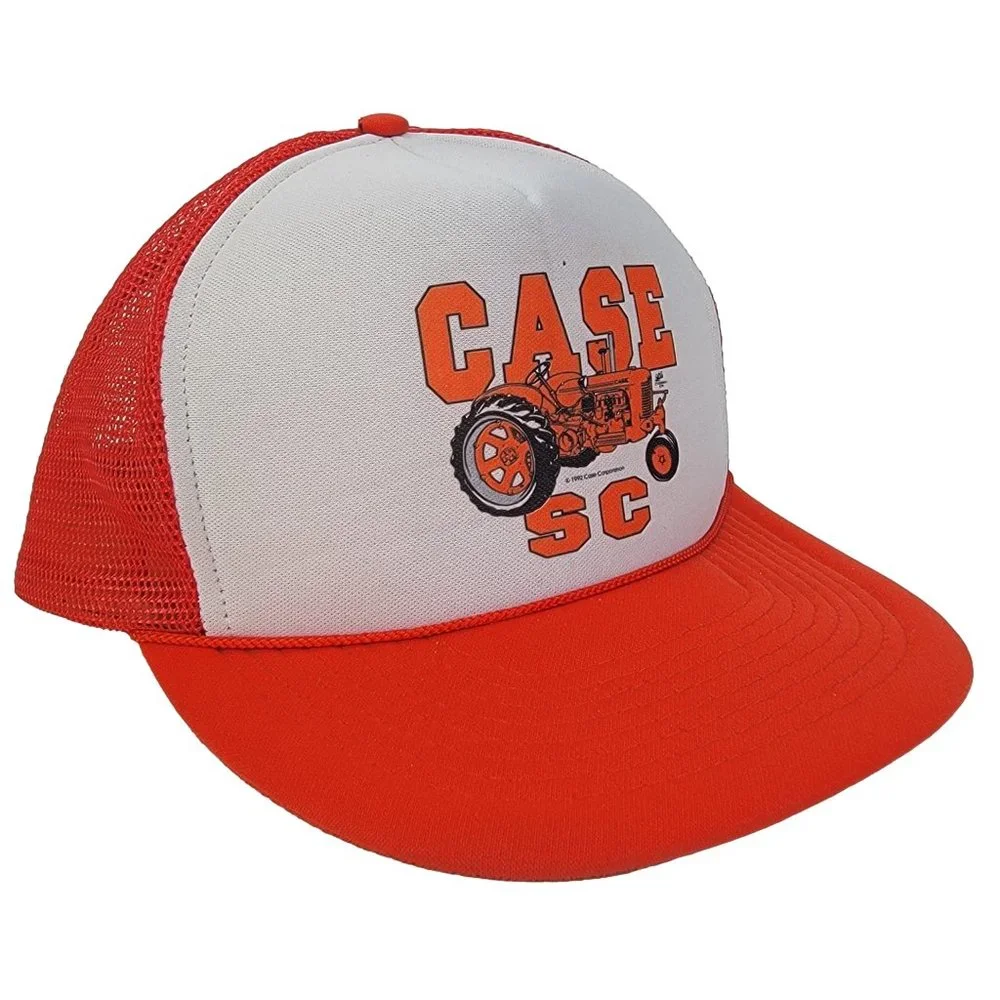 CASE SC Tractor Vintage 90s Farm Hat Snapback Trucker Cap Orange White Mesh Back
